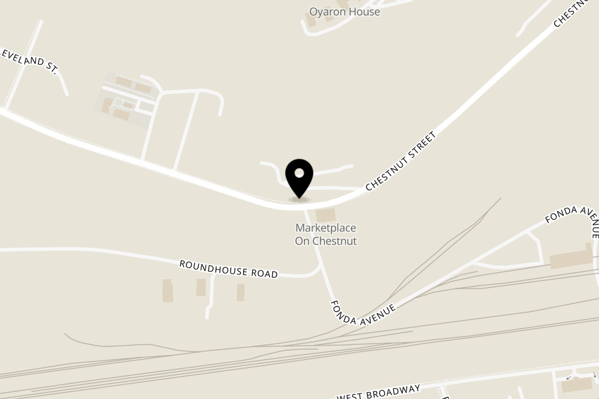 Map showing the location of Nick's Pizzeria & Diner on 220 Chestnut St in Oneonta